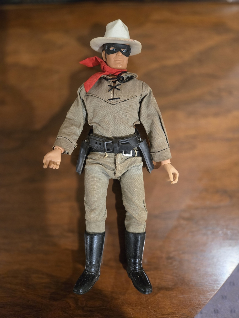 Classic Lone Ranger-Style Action Figure in Tan and Black with Red Scarf